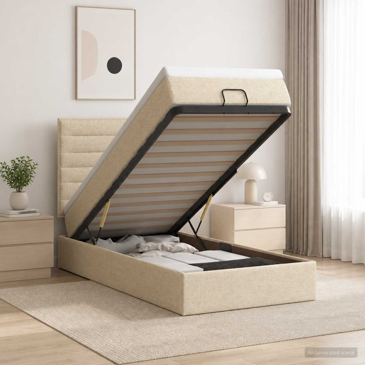 Ottoman bed met matras Crèmekleurig 80 x 200 cm Stof is nu te koop bij PeponiXL, paradijselijk wonen!