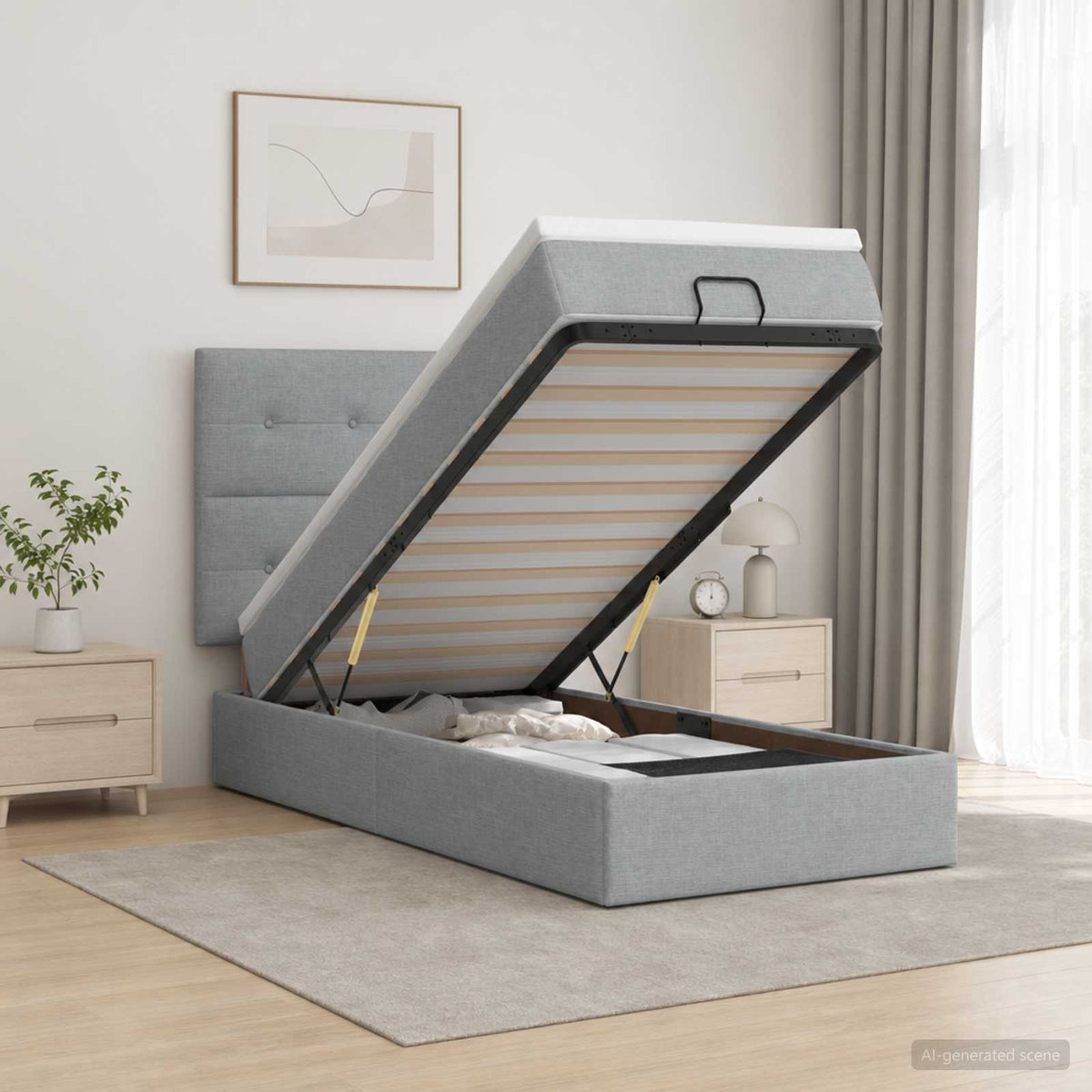 Ottoman Bed met Matrassen en LED Lichtgrijs 100 x 200 cm Stof is nu te koop bij PeponiXL, paradijselijk wonen!