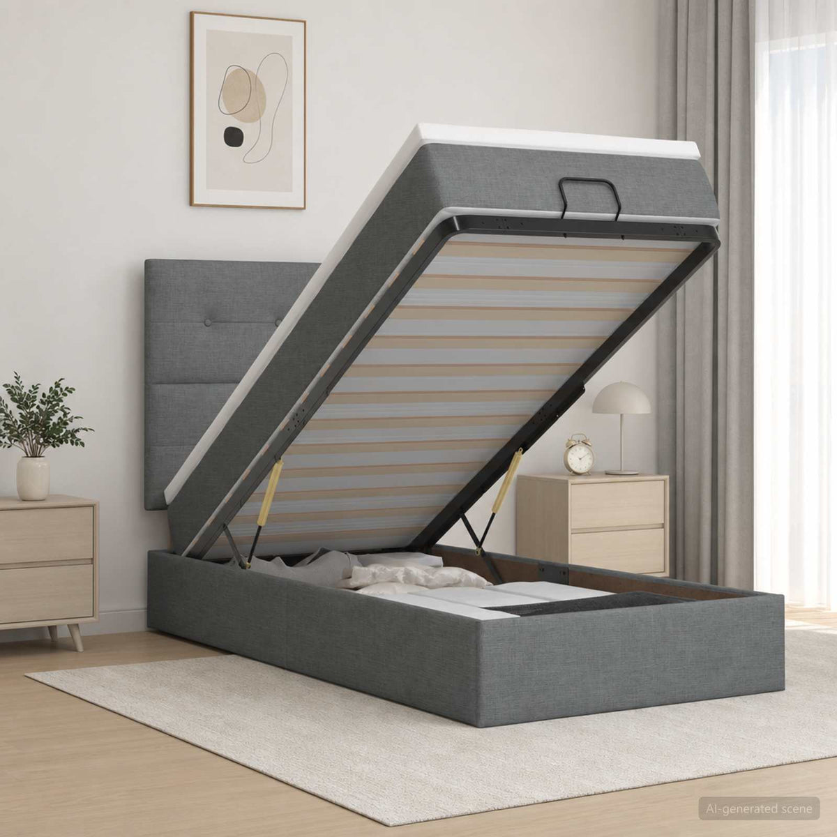 Ottoman bed met matras Donkergrijs 90 x 190 cm Stof is nu te koop bij PeponiXL, paradijselijk wonen!