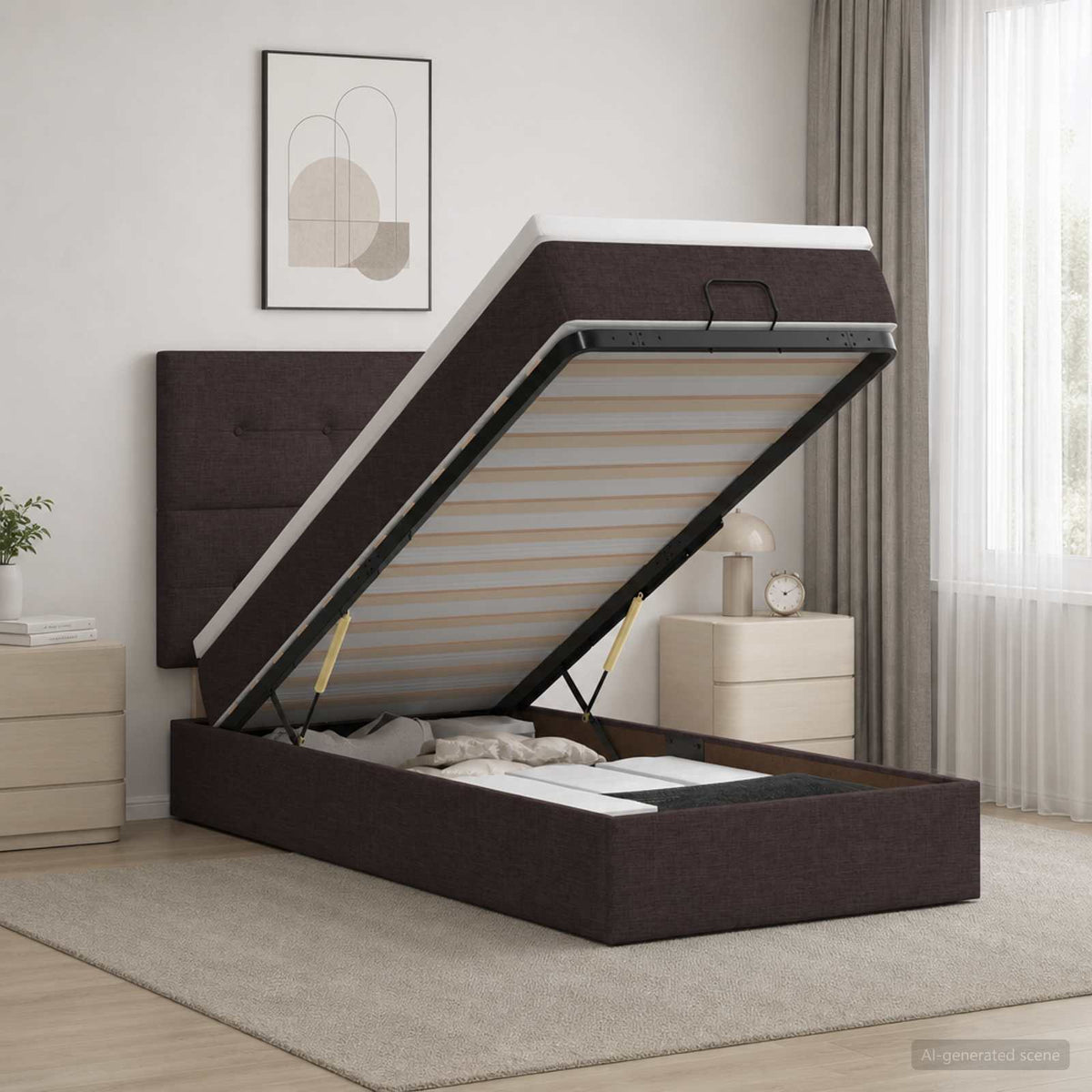 vidaXL Ottoman bed met matras Donkerbruin 100 x 200 cm Stof