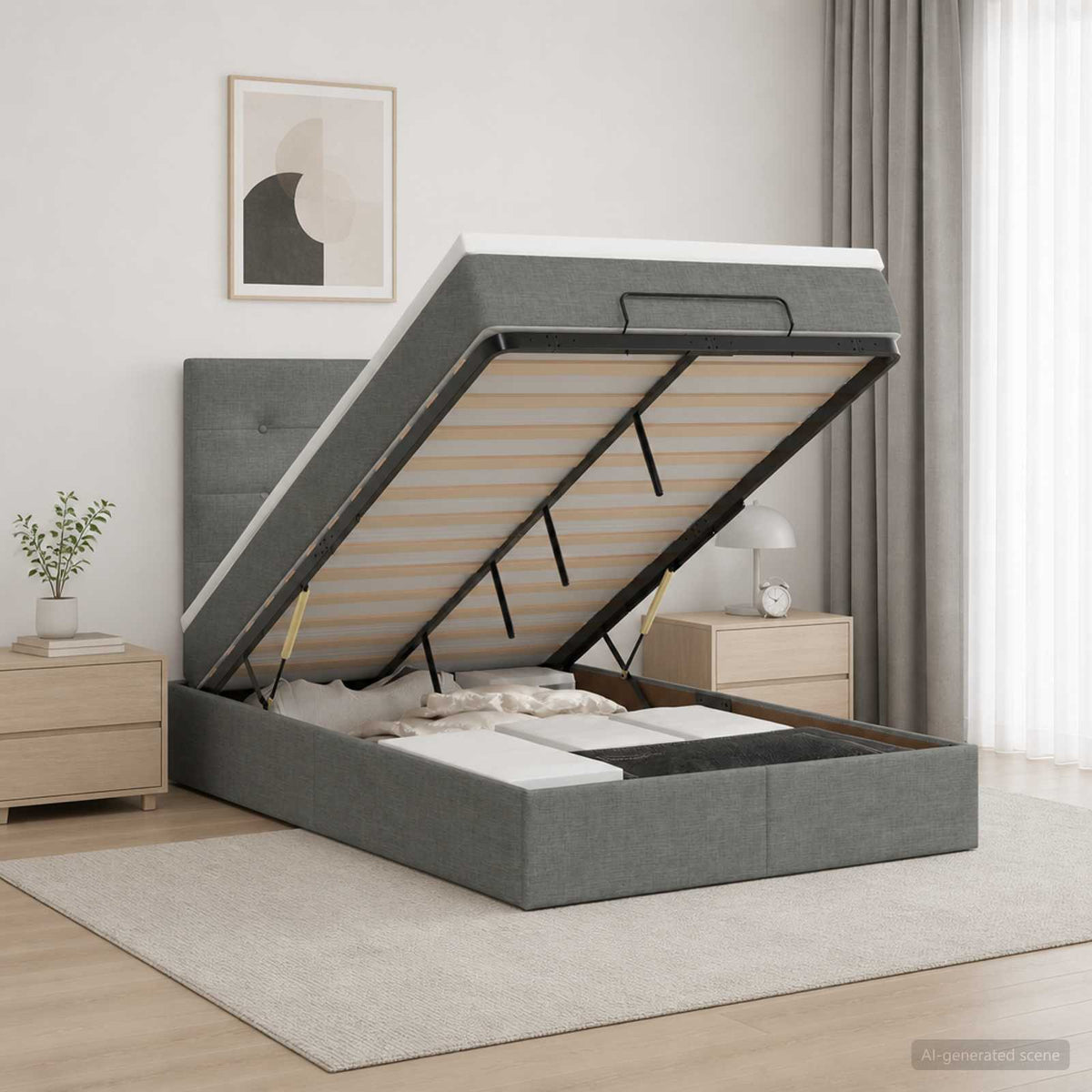 Ottoman bed met matras Donkergrijs 120 x 190 cm Stof is nu te koop bij PeponiXL, paradijselijk wonen!