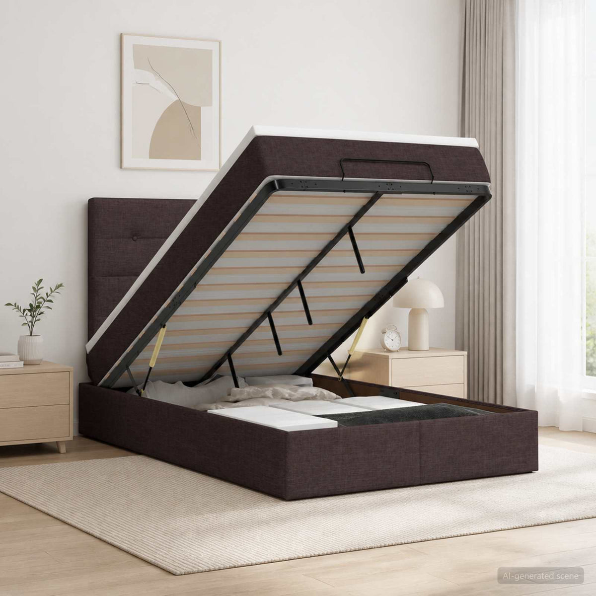 Ottoman bed met matras Donkerbruin 120 x 190 cm Stof is nu te koop bij PeponiXL, paradijselijk wonen!
