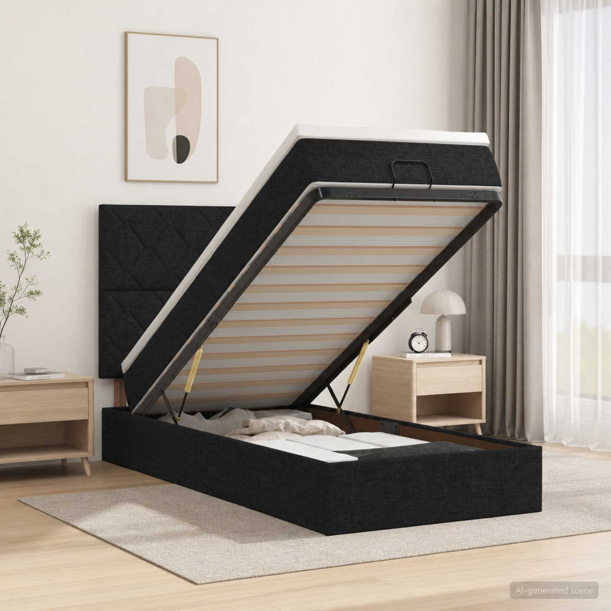 Ottoman Bed met Matrassen en LED Zwart 80 x 200 cm Stof is nu te koop bij PeponiXL, paradijselijk wonen!