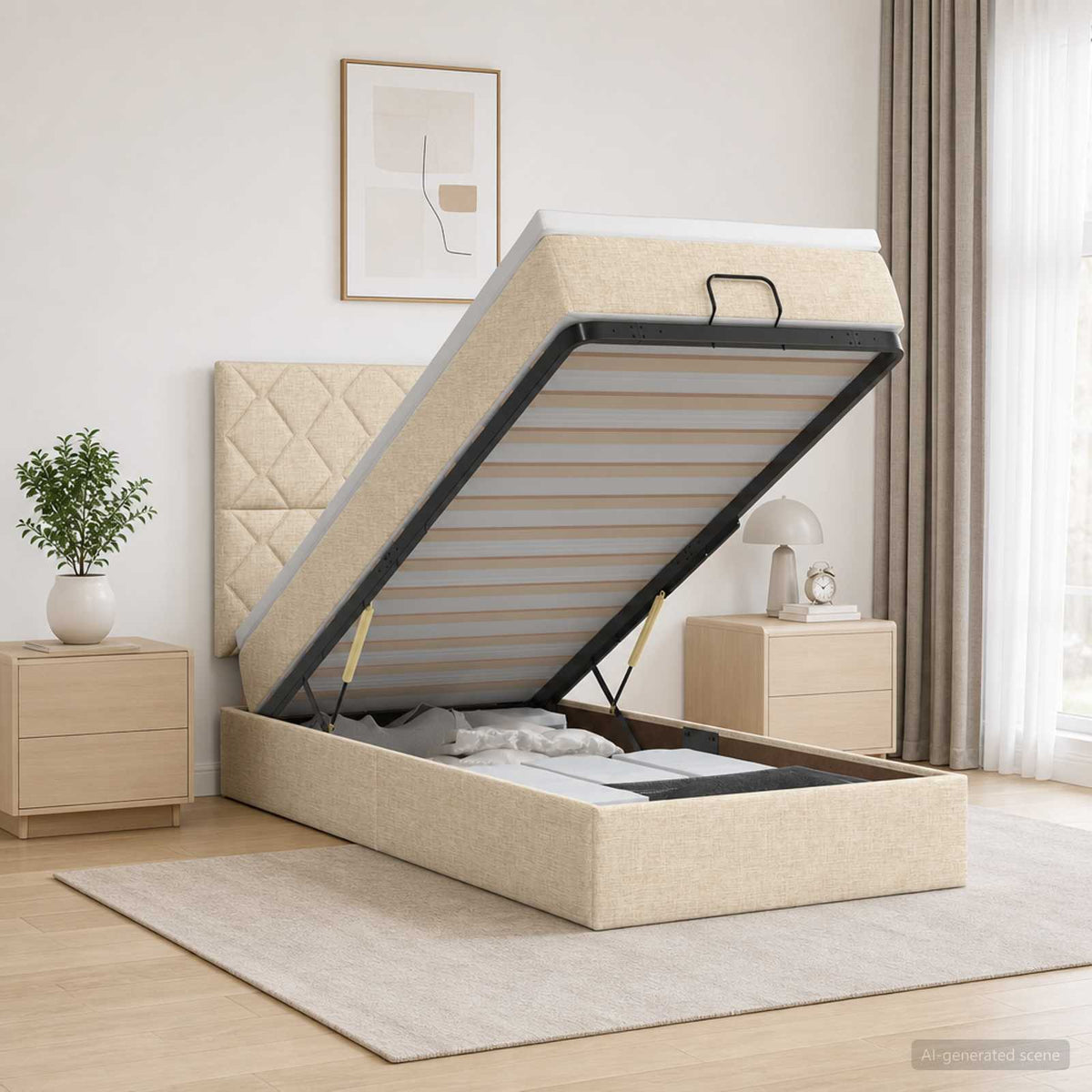 Ottoman bed met matras Crèmekleurig 80 x 200 cm Stof is nu te koop bij PeponiXL, paradijselijk wonen!