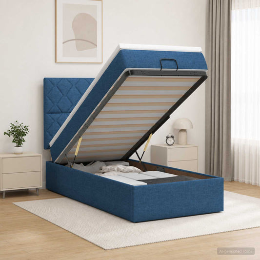 Ottoman bed met matras met hoofdeinde Blauw 80 x 200 cm Stof is nu te koop bij PeponiXL, paradijselijk wonen!