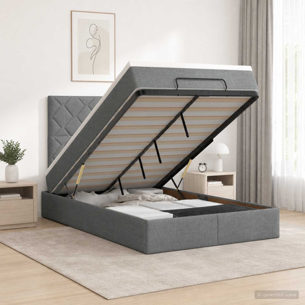 Ottoman bed met matras Donkergrijs 120 x 190 cm Stof is nu te koop bij PeponiXL, paradijselijk wonen!