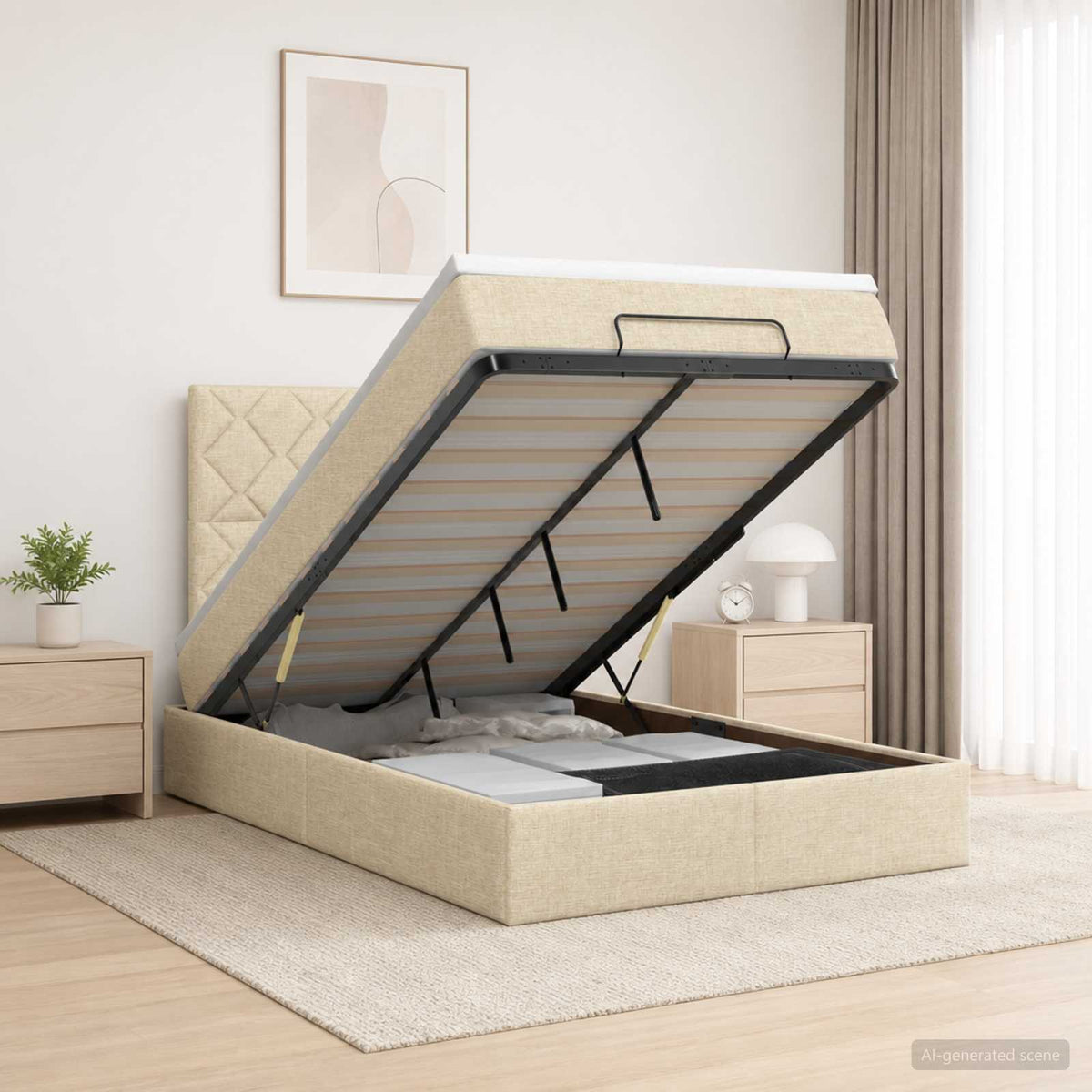 Ottoman bed met matras Crèmekleurig 120 x 200 cm Stof is nu te koop bij PeponiXL, paradijselijk wonen!