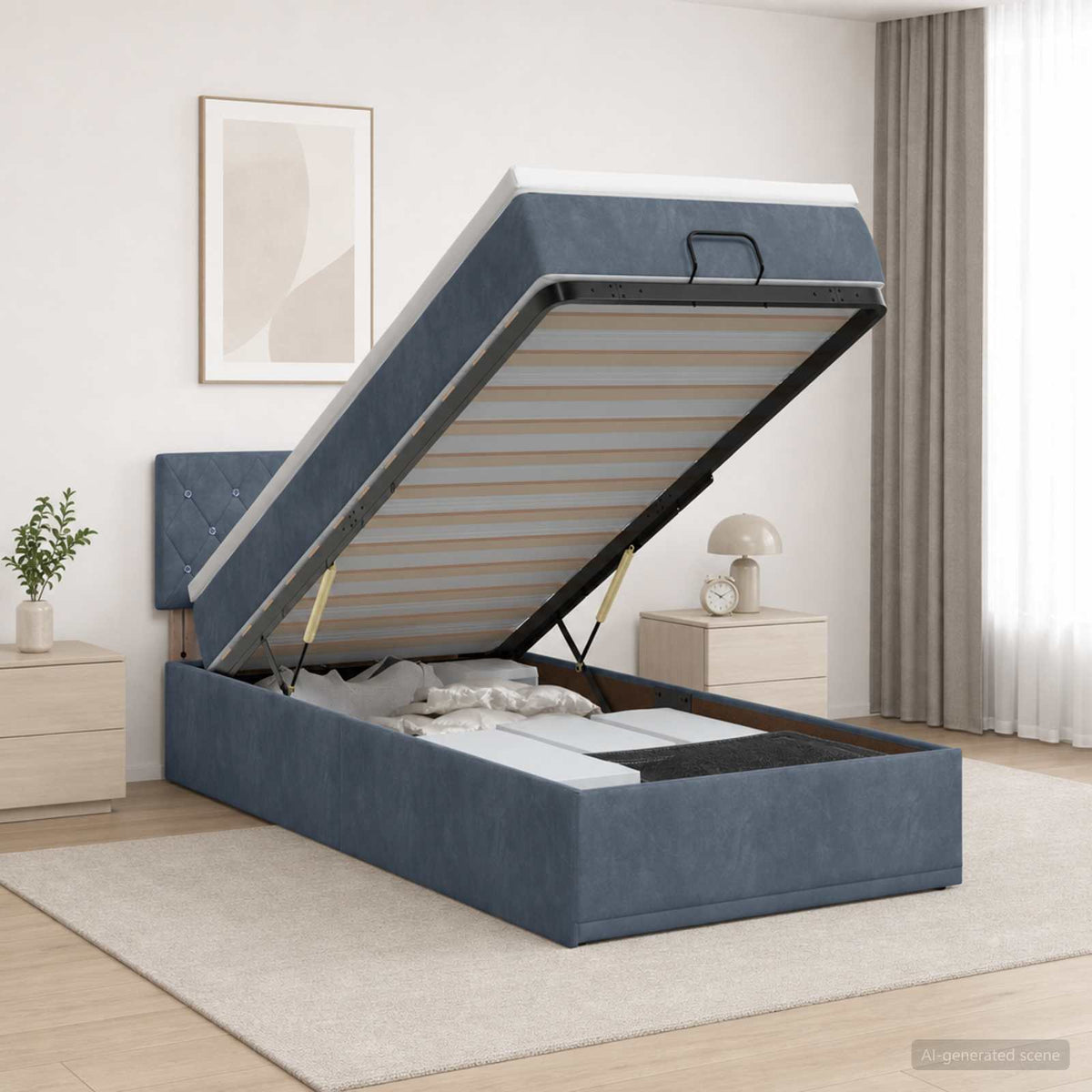 Ottoman bed met matras Donkergrijs 100 x 200 cm Fluweel is nu te koop bij PeponiXL, paradijselijk wonen!
