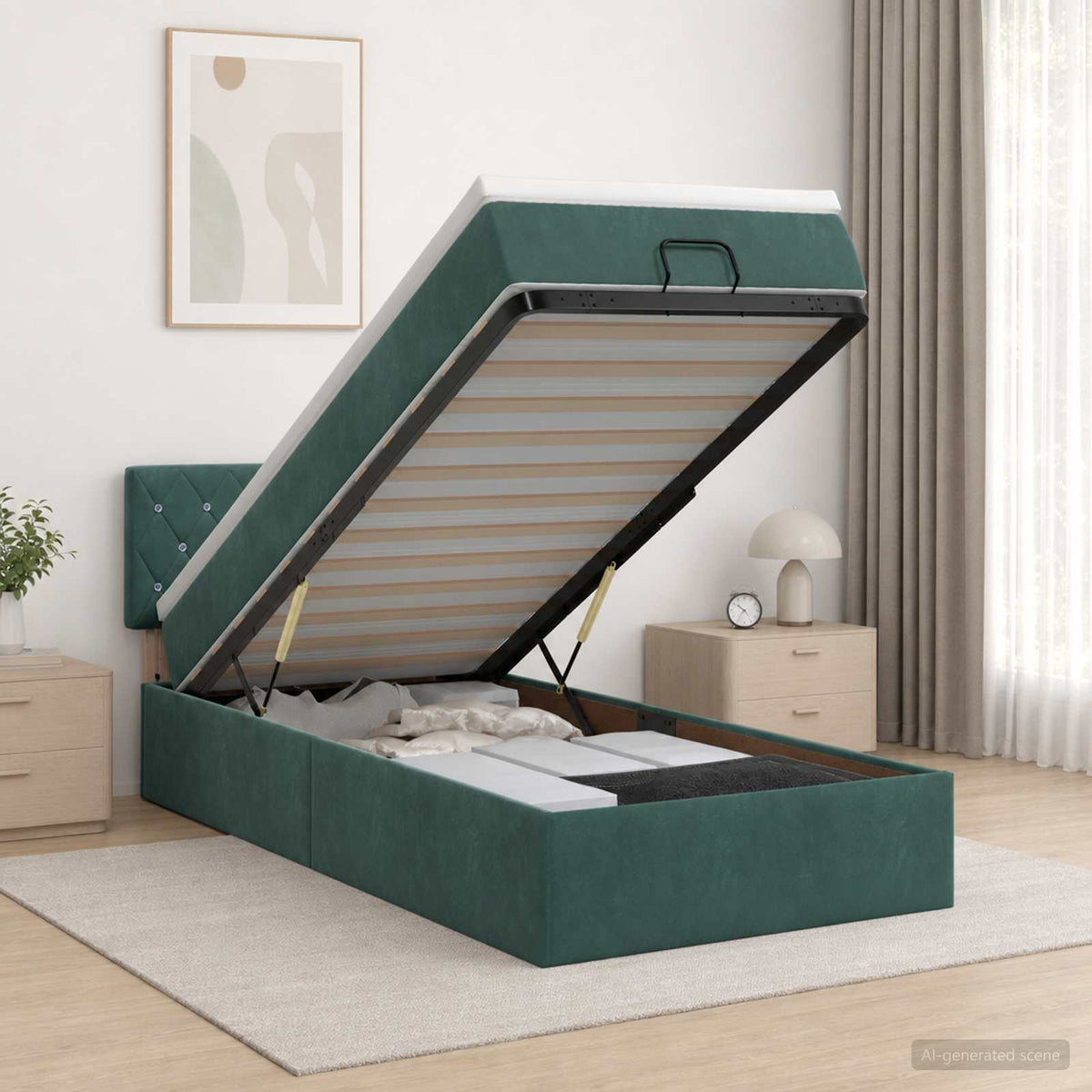 vidaXL Ottoman bed met matras Donkergroen 90 x 200 cm Fluweel