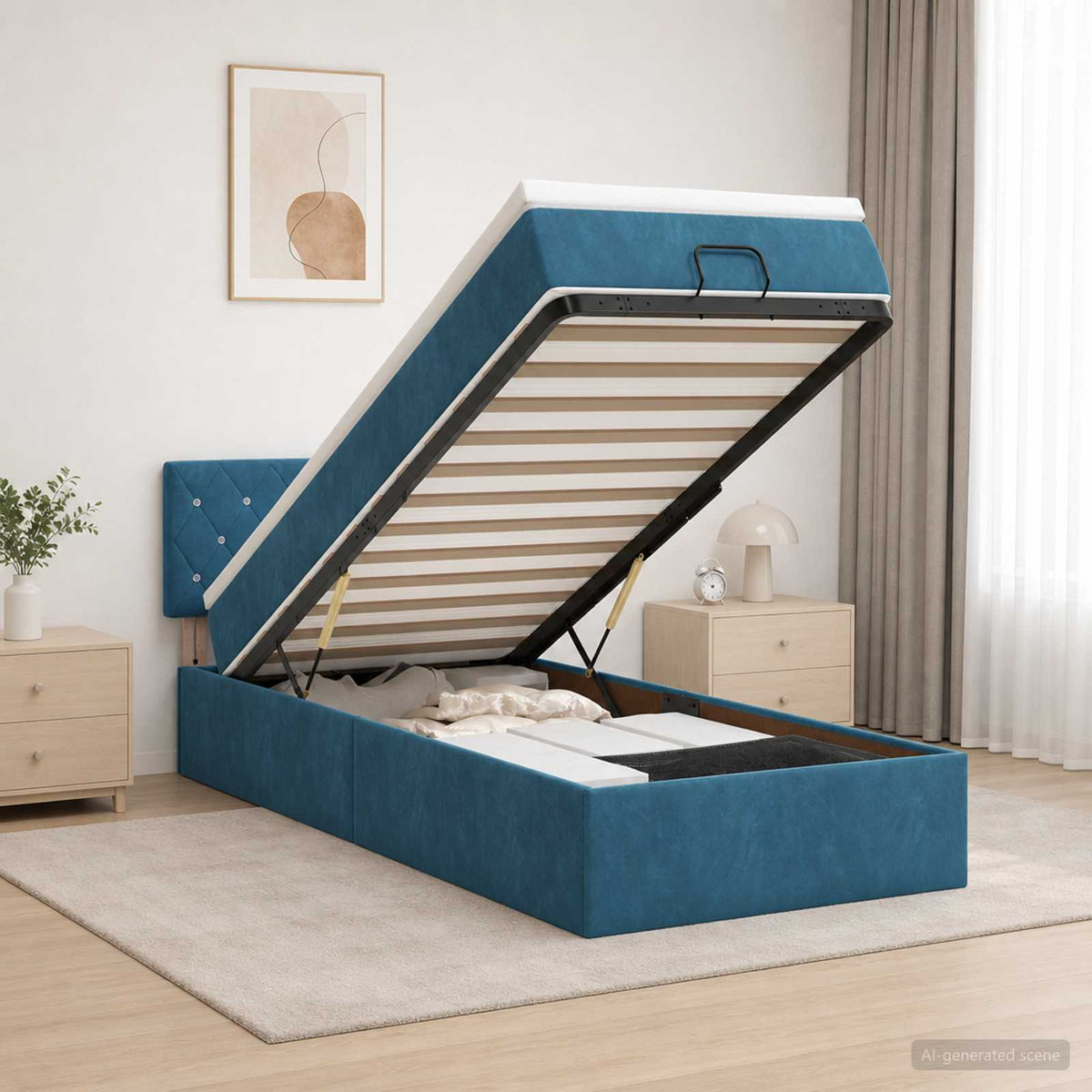 Ottoman bed met matras Donkerblauw 80 x 200 cm Fluweel is nu te koop bij PeponiXL, paradijselijk wonen!