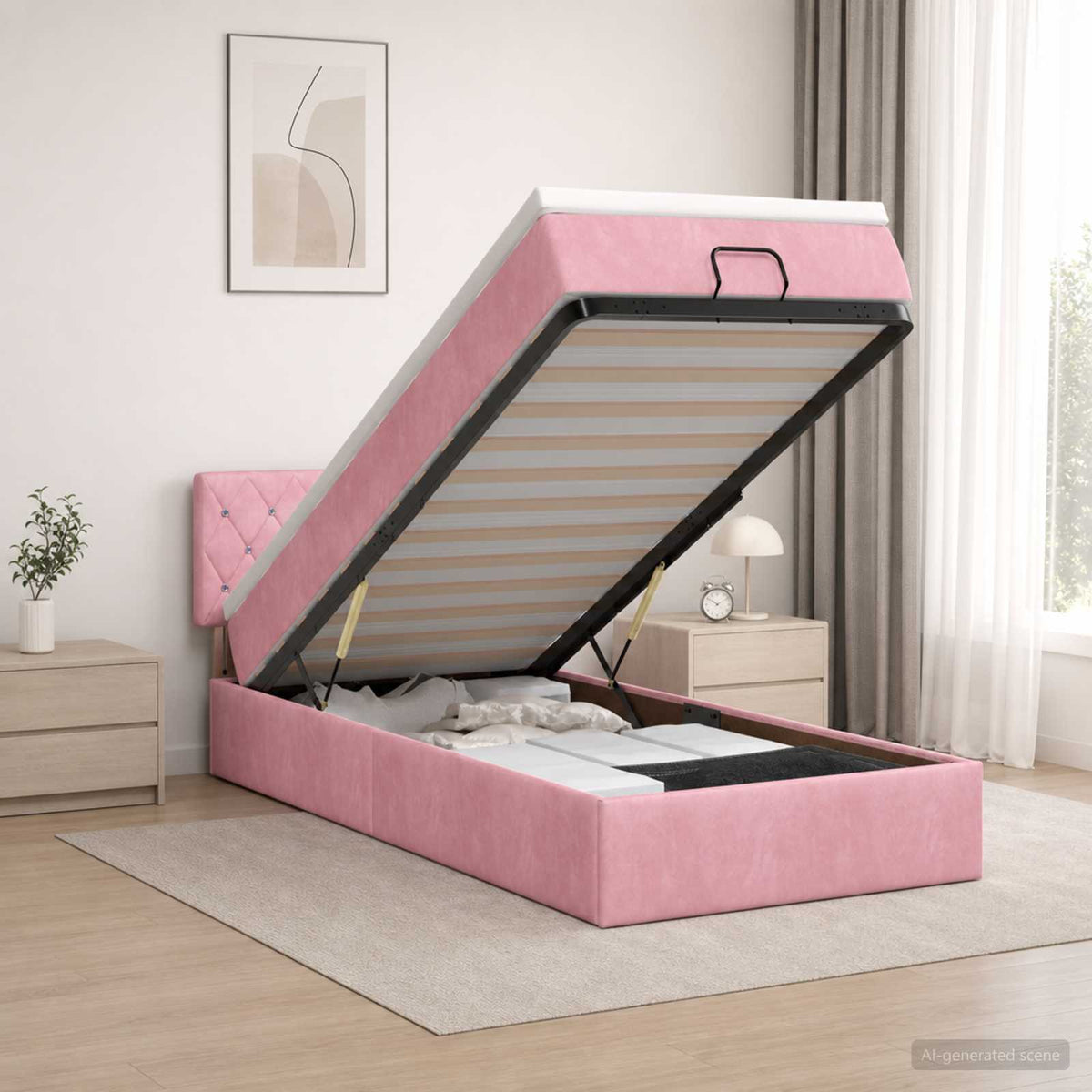 Ottoman bed met matras met hoofdeinde Roze 80 x 200 cm Fluweel is nu te koop bij PeponiXL, paradijselijk wonen!