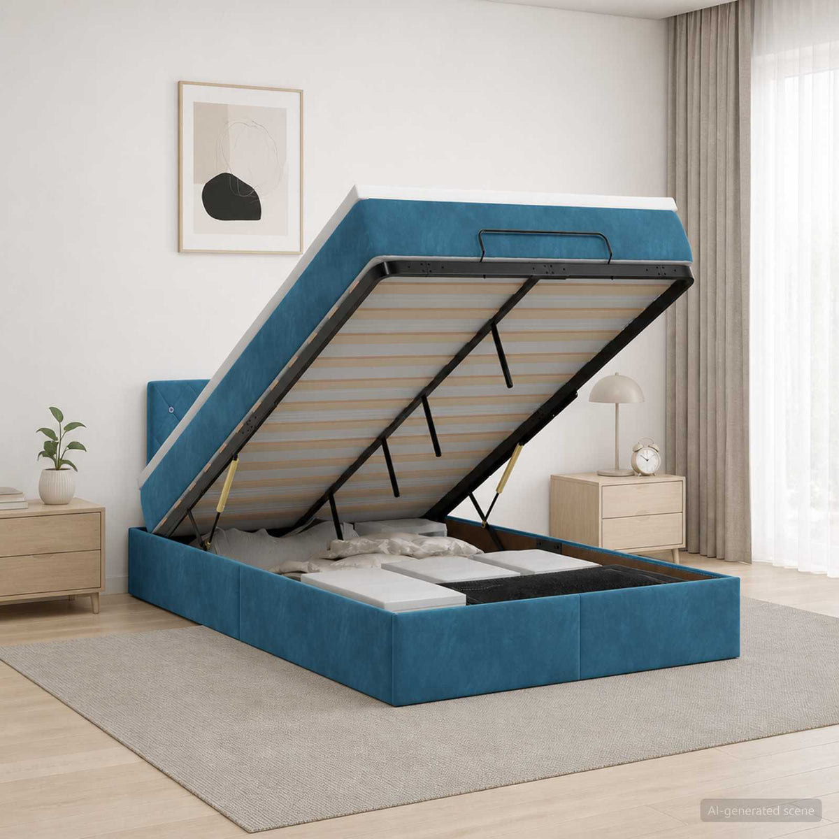 Ottoman bed met matras Donkerblauw 120 x 200 cm Fluweel is nu te koop bij PeponiXL, paradijselijk wonen!