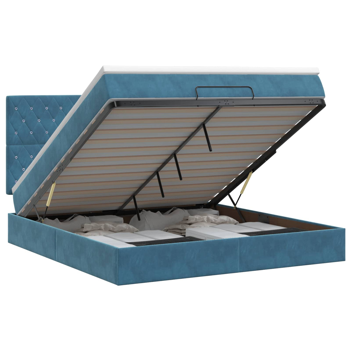 Ottoman bed met matras Donkerblauw 140 x 190 cm Fluweel is nu te koop bij PeponiXL, paradijselijk wonen!