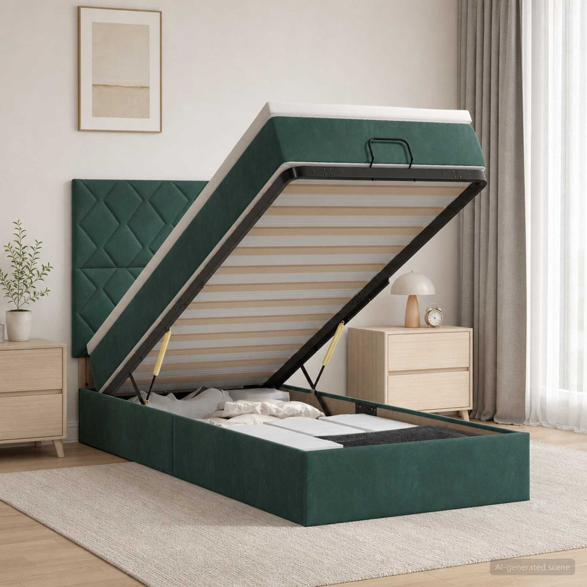 Ottoman bed met matras Donkergroen 80 x 200 cm Fluweel is nu te koop bij PeponiXL, paradijselijk wonen!