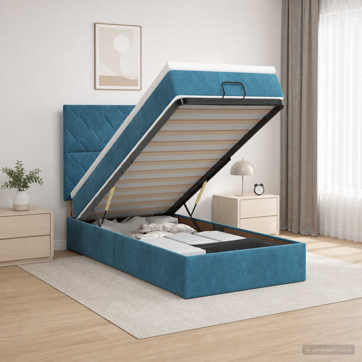 Ottoman bed met matras Donkerblauw 80 x 200 cm Fluweel is nu te koop bij PeponiXL, paradijselijk wonen!