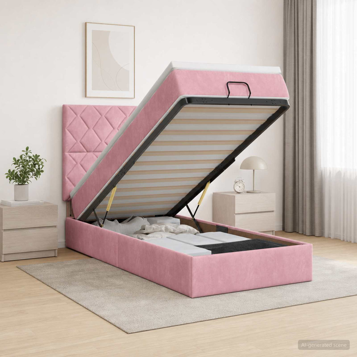 Ottoman bed met matras met hoofdeinde Roze 100 x 200 cm Fluweel is nu te koop bij PeponiXL, paradijselijk wonen!