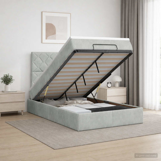 Ottoman bed met matras Lichtgrijs 120 x 190 cm Fluweel is nu te koop bij PeponiXL, paradijselijk wonen!