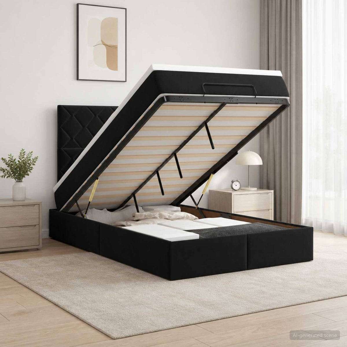 Ottoman bed met matras Zwart 120 x 190 cm Fluweel is nu te koop bij PeponiXL, paradijselijk wonen!