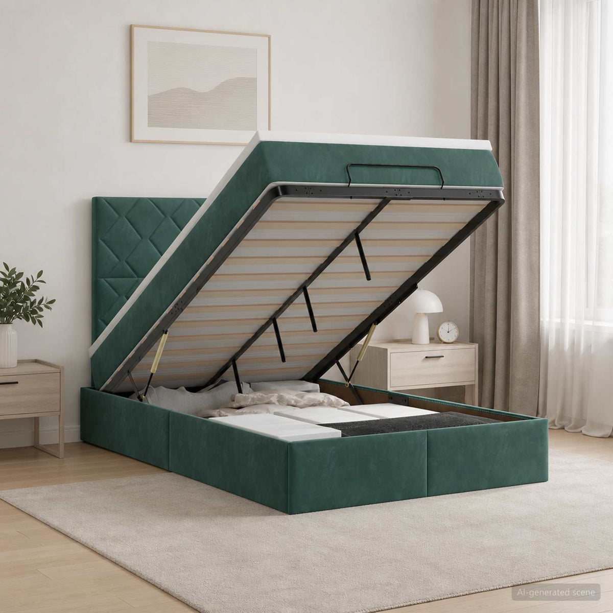 Ottoman bed met matras Donkergroen 120 x 200 cm Fluweel is nu te koop bij PeponiXL, paradijselijk wonen!