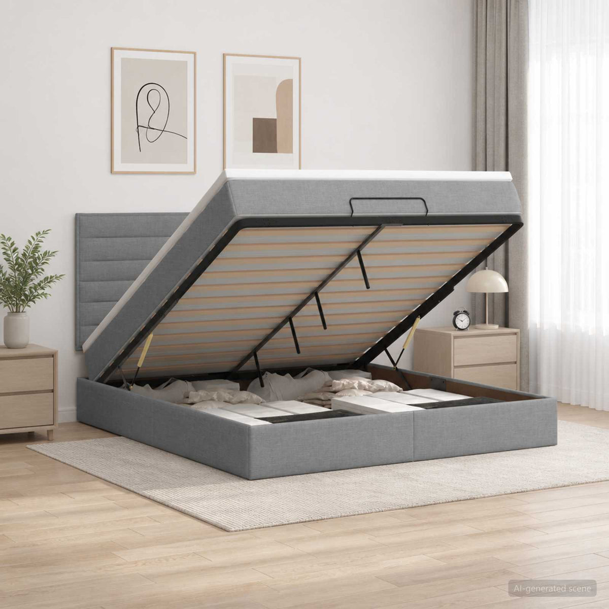 Ottoman bed met matras Lichtgrijs 180 x 200 cm Stof is nu te koop bij PeponiXL, paradijselijk wonen!