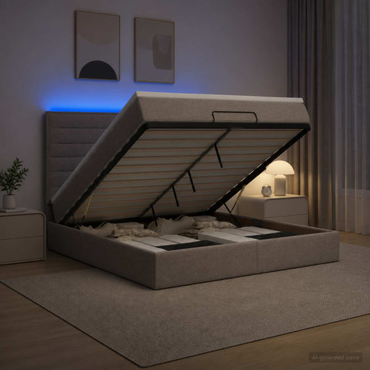 Ottoman Bed met Matrassen en LED Taupe 180 x 200 cm Stof is nu te koop bij PeponiXL, paradijselijk wonen!
