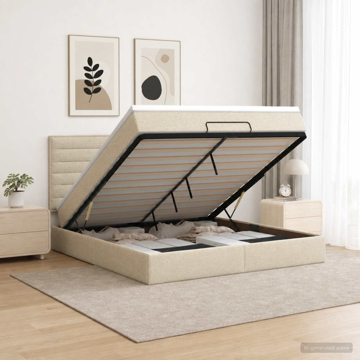 Ottoman bed met matras Crèmekleurig 160 x 200 cm Stof is nu te koop bij PeponiXL, paradijselijk wonen!