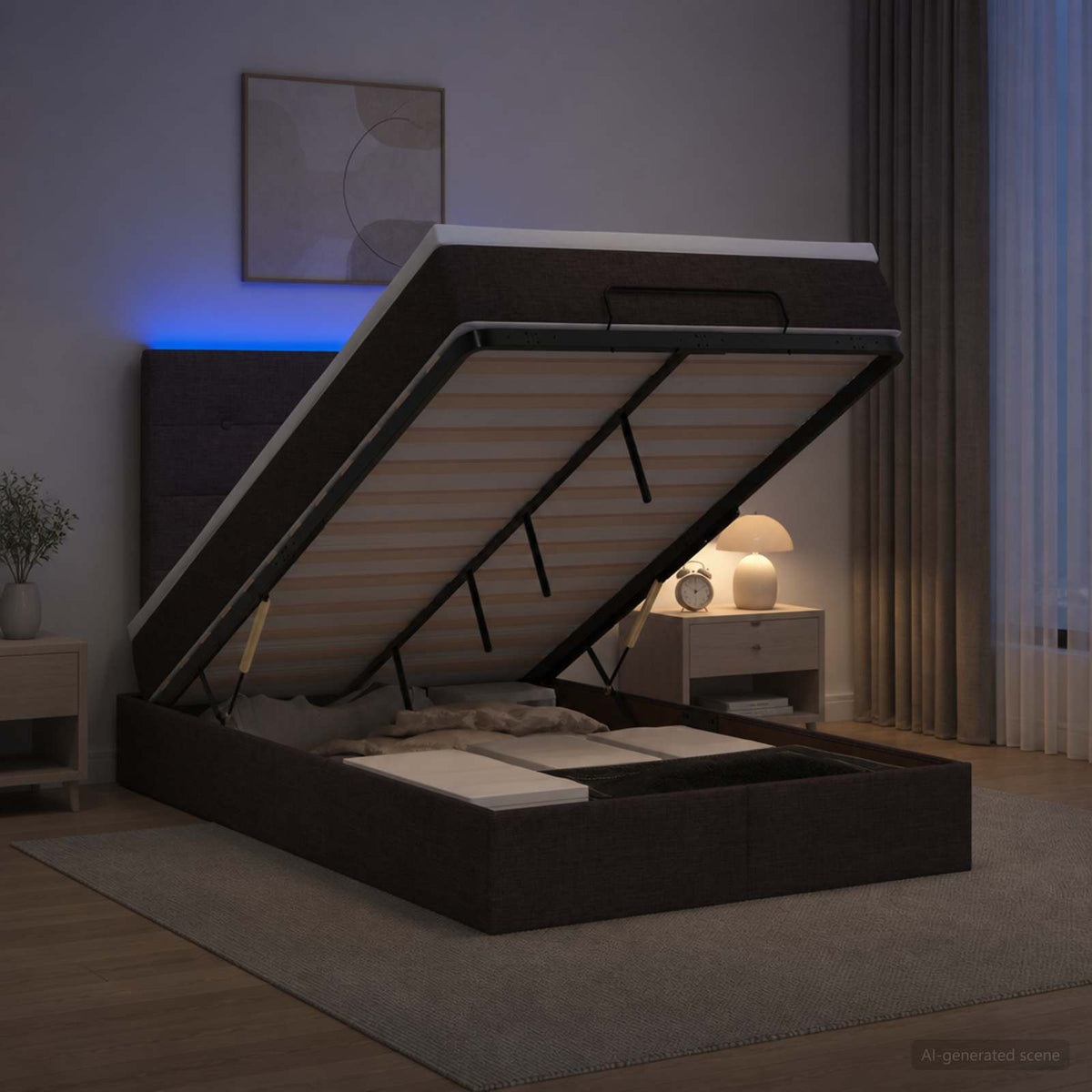 Ottoman Bed met Matrassen en LED Donkerbruin 120 x 190 cm Stof is nu te koop bij PeponiXL, paradijselijk wonen!
