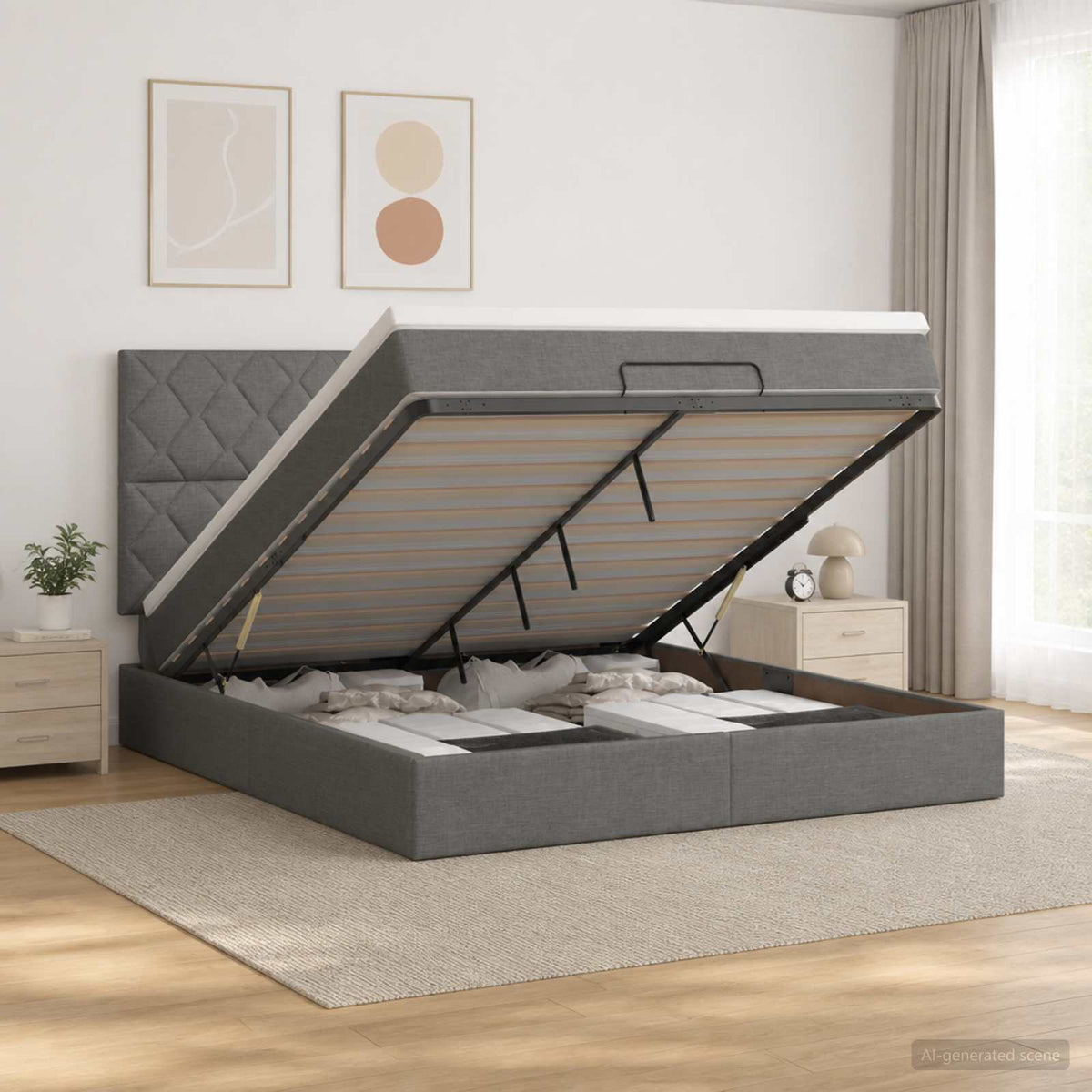 Ottoman bed met matras Donkergrijs 140 x 200 cm Stof is nu te koop bij PeponiXL, paradijselijk wonen!