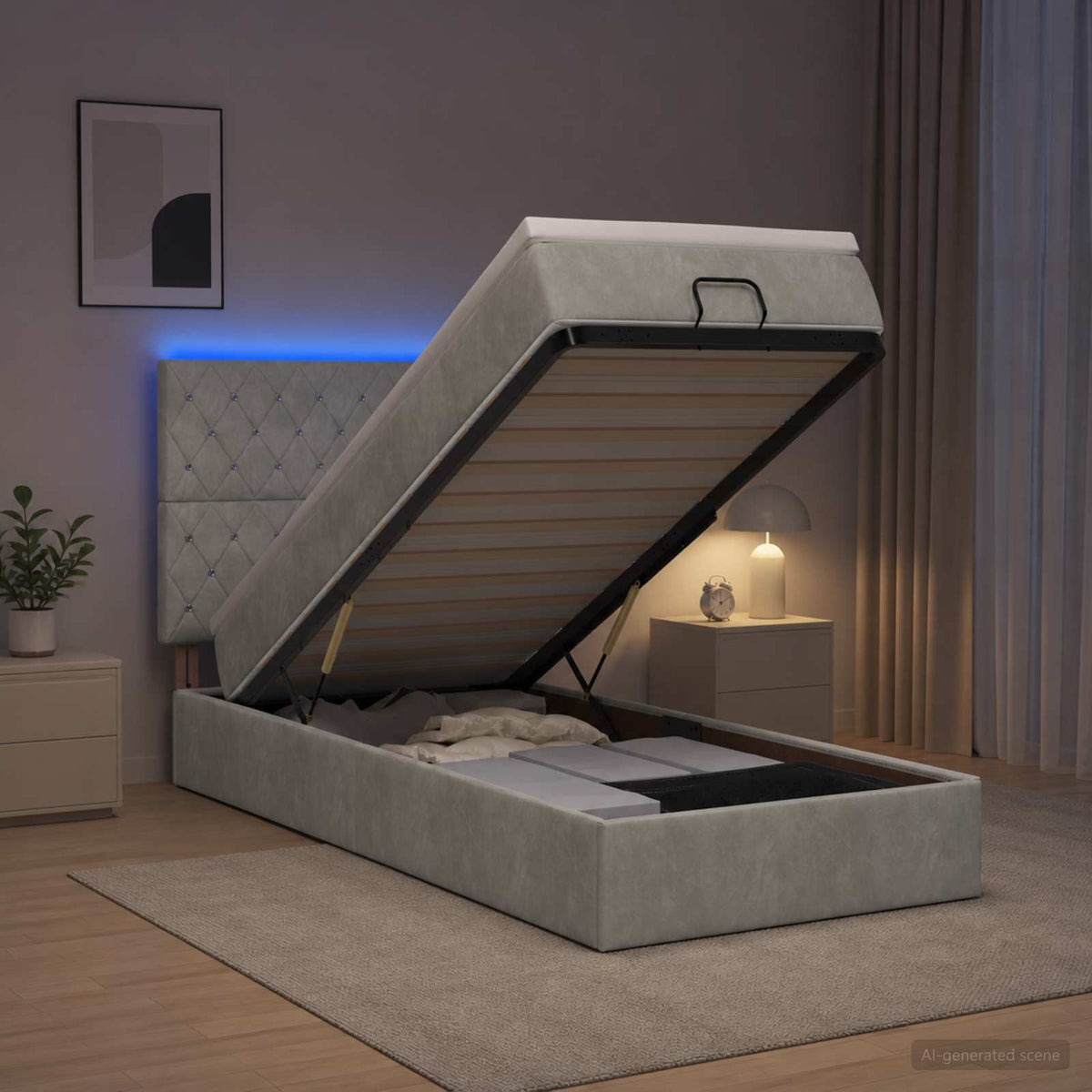 Ottoman Bed met Matrassen en LED Lichtgrijs 90 x 190 cm fluweel is nu te koop bij PeponiXL, paradijselijk wonen!