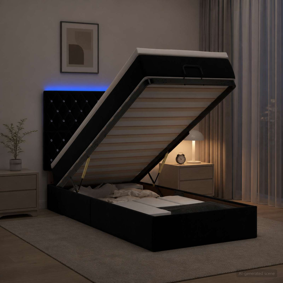 Ottoman Bed met Matrassen en LED Zwart 80 x 200 cm fluweel is nu te koop bij PeponiXL, paradijselijk wonen!