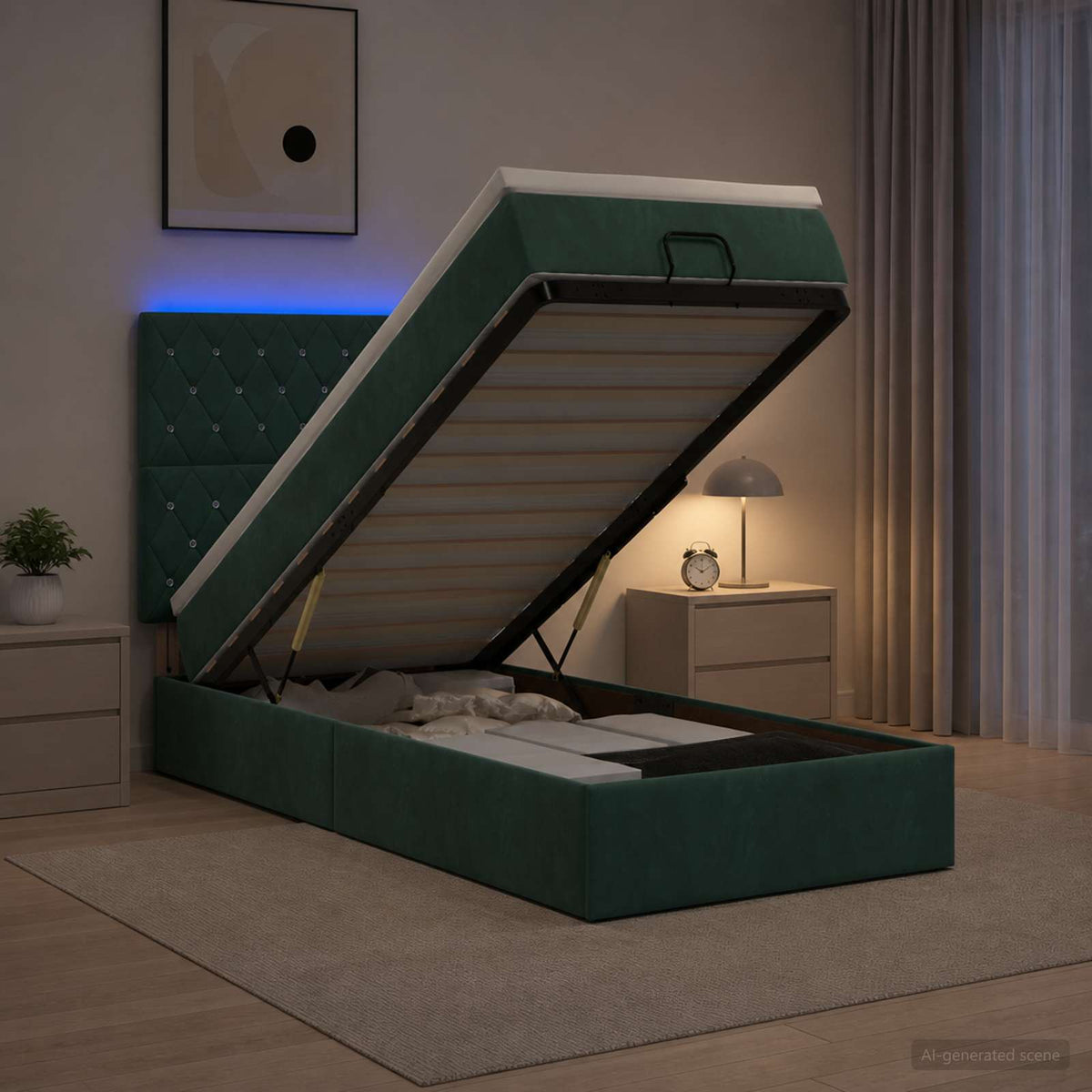 vidaXL Ottoman Bed met Matrassen en LED Donkergroen 90 x 190 cm
