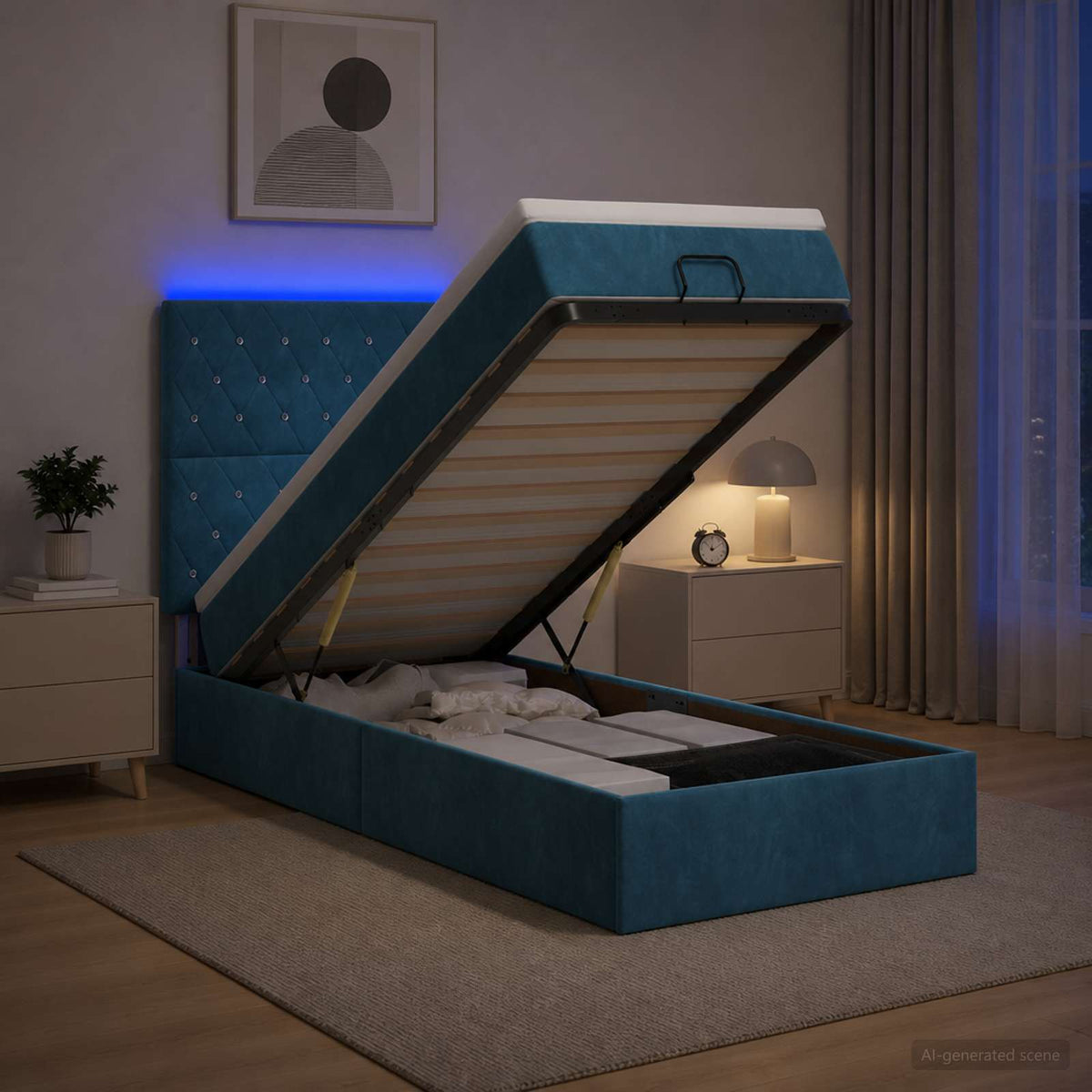 Ottoman Bed met Matrassen en LED Donkerblauw 80 x 200 cm is nu te koop bij PeponiXL, paradijselijk wonen!
