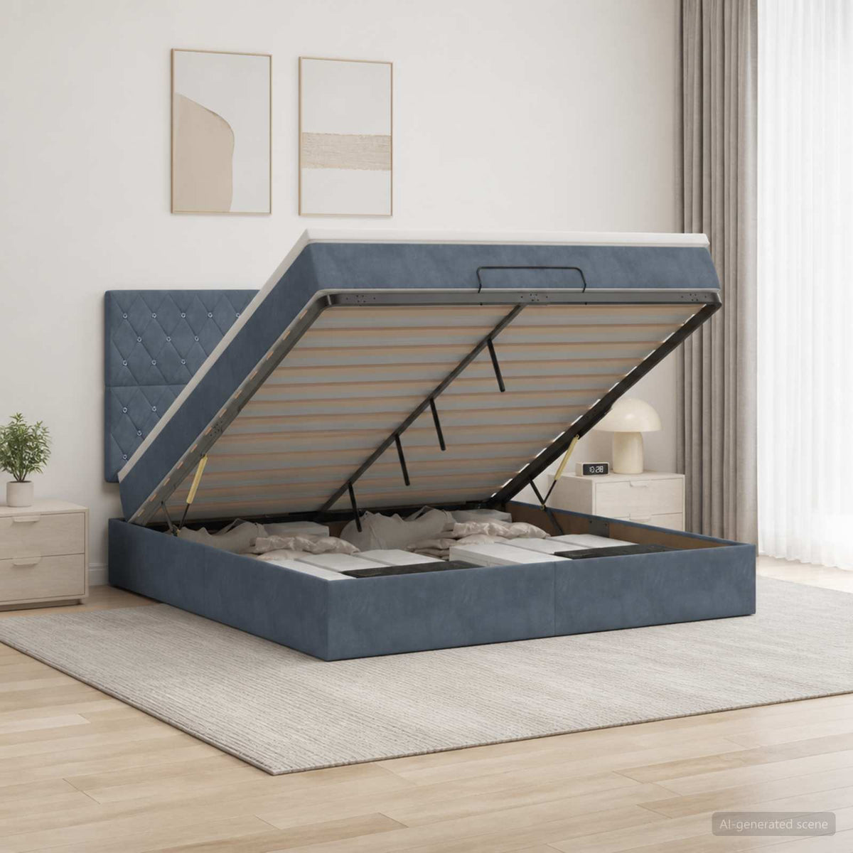 Ottoman bed met matras Donkergrijs 140 x 200 cm Fluweel is nu te koop bij PeponiXL, paradijselijk wonen!