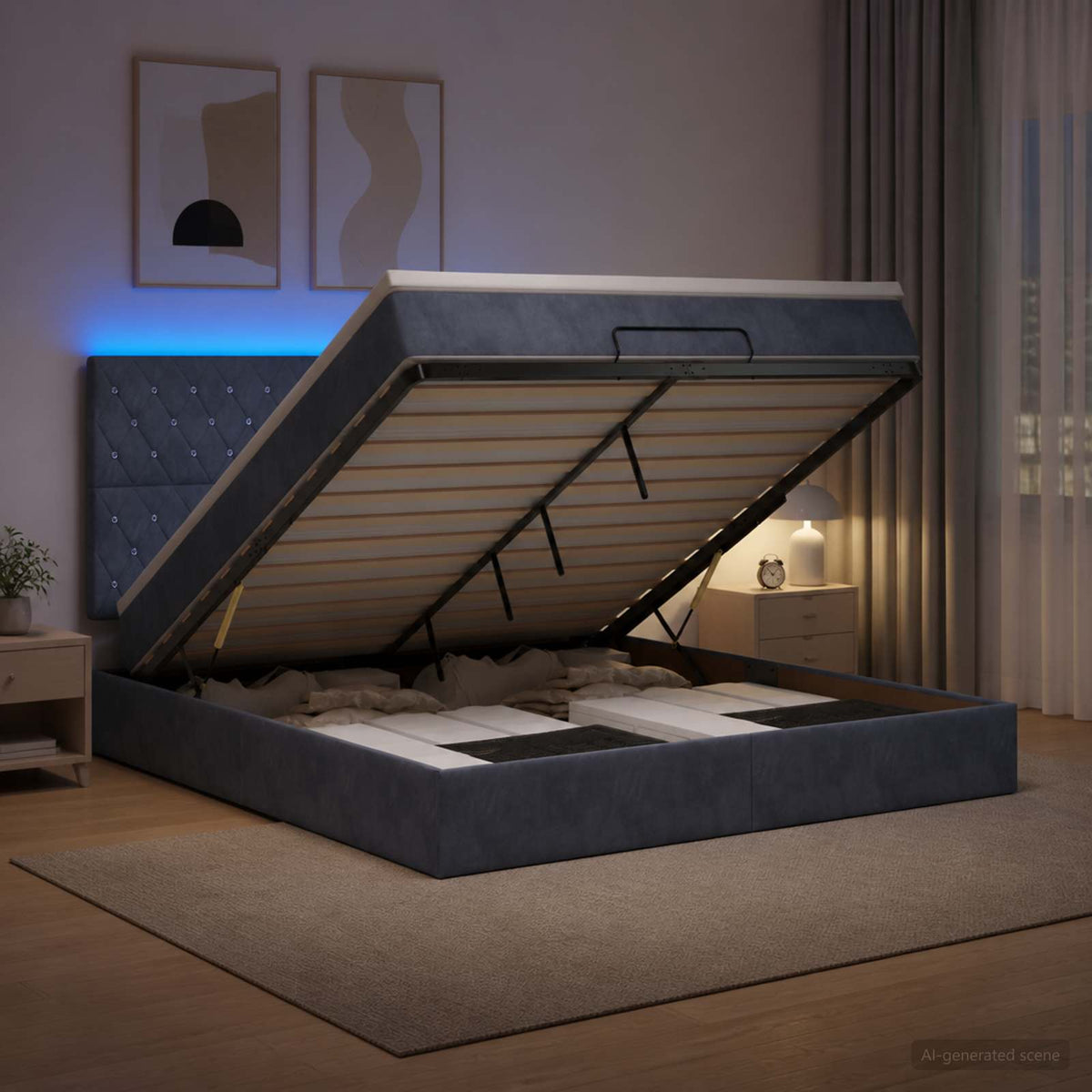 Ottoman Bed met Matrassen en LED Donkergrijs 140 x 190 cm is nu te koop bij PeponiXL, paradijselijk wonen!