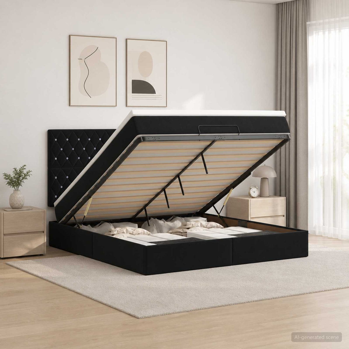 Ottoman bed met matras Zwart 140 x 190 cm Fluweel is nu te koop bij PeponiXL, paradijselijk wonen!