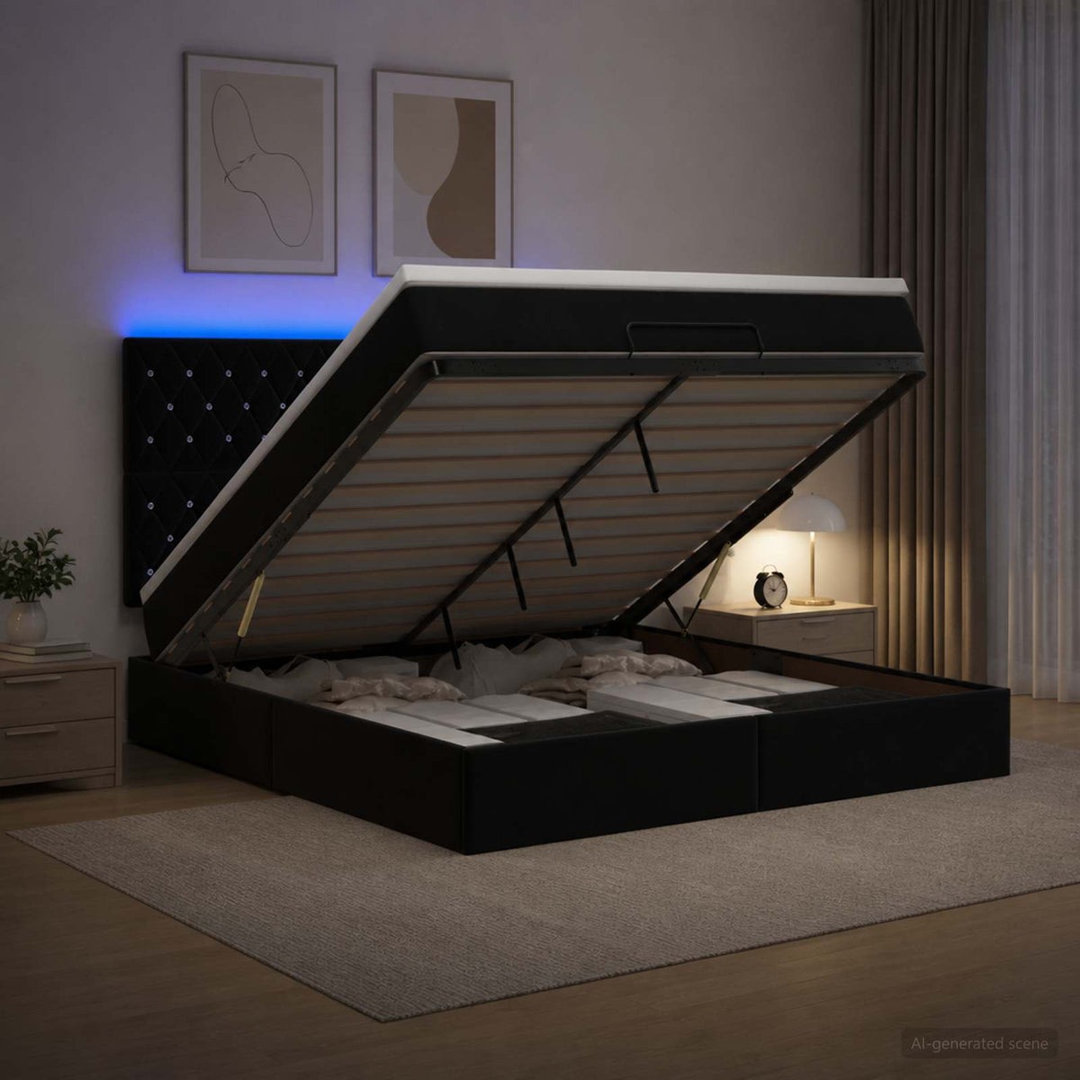 Ottoman Bed met Matrassen en LED Zwart 140 x 190 cm fluweel is nu te koop bij PeponiXL, paradijselijk wonen!
