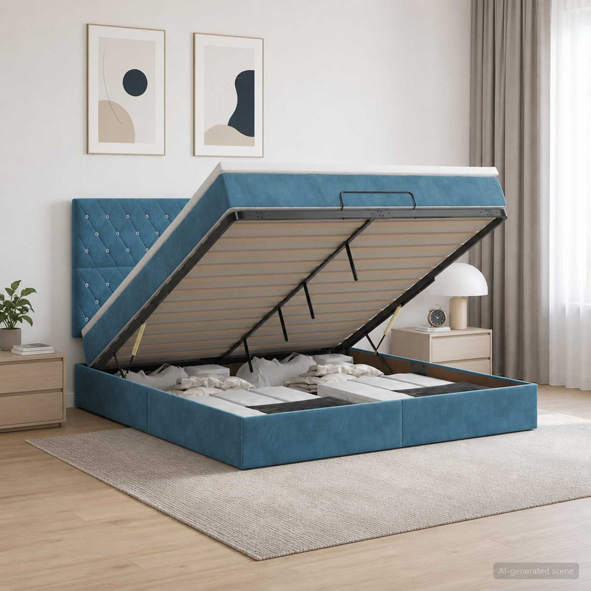 Ottoman bed met matras Donkerblauw 180 x 200 cm Fluweel is nu te koop bij PeponiXL, paradijselijk wonen!