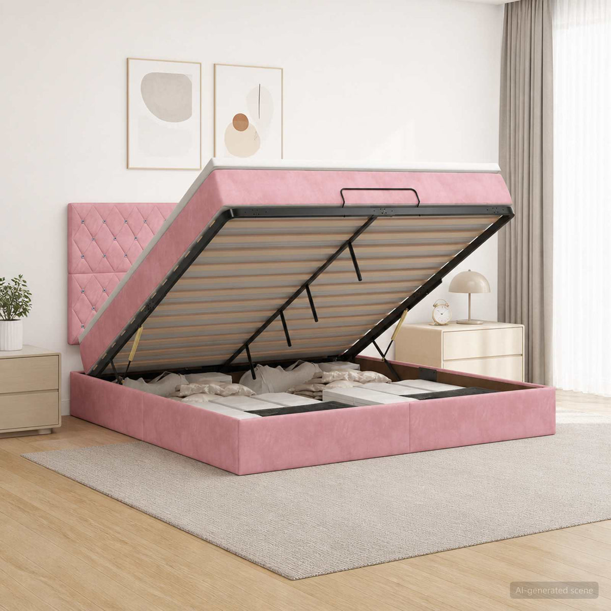 Ottoman bed met matras met hoofdeinde Roze 160 x 200 cm Fluweel is nu te koop bij PeponiXL, paradijselijk wonen!
