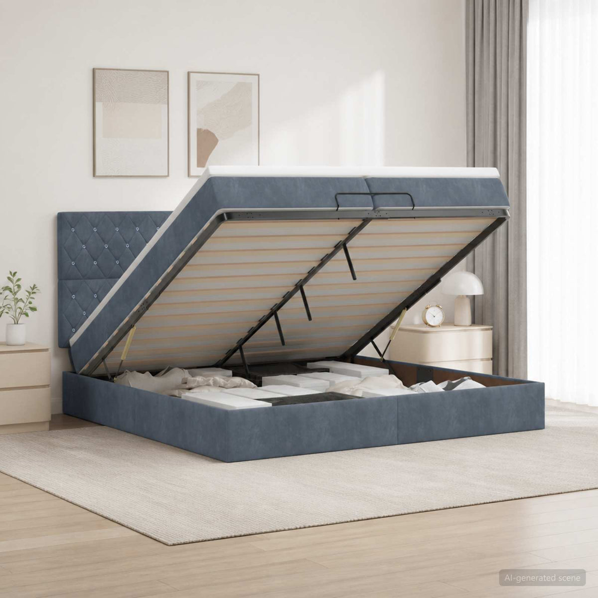 Ottoman bed met matras Donkergrijs 200 x 200 cm Fluweel is nu te koop bij PeponiXL, paradijselijk wonen!