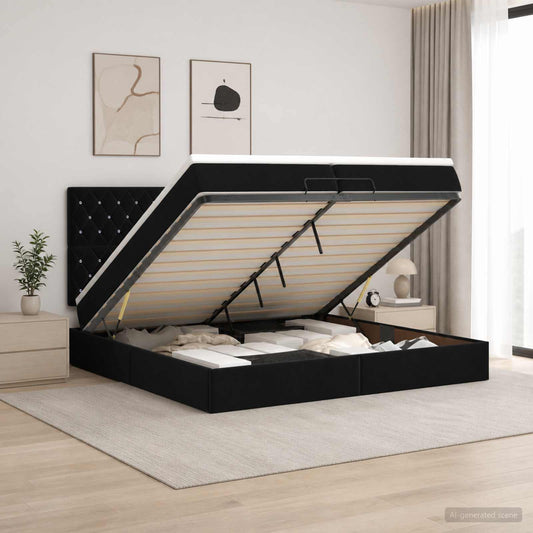 Ottoman bed met matras Zwart 200 x 200 cm Fluweel is nu te koop bij PeponiXL, paradijselijk wonen!