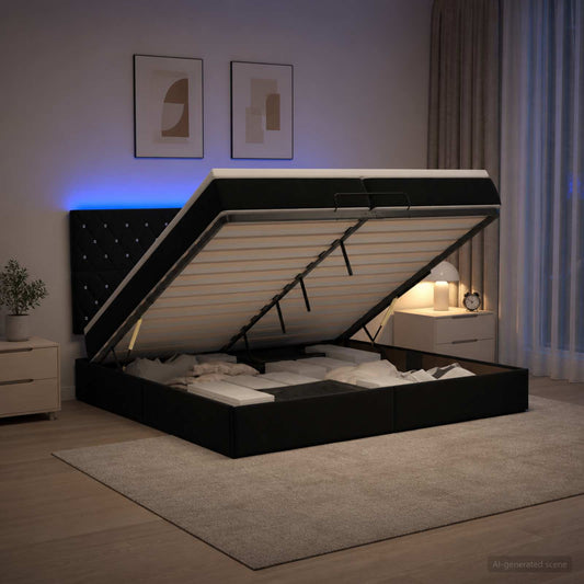 Ottoman Bed met Matrassen en LED Zwart 200 x 200 cm fluweel is nu te koop bij PeponiXL, paradijselijk wonen!