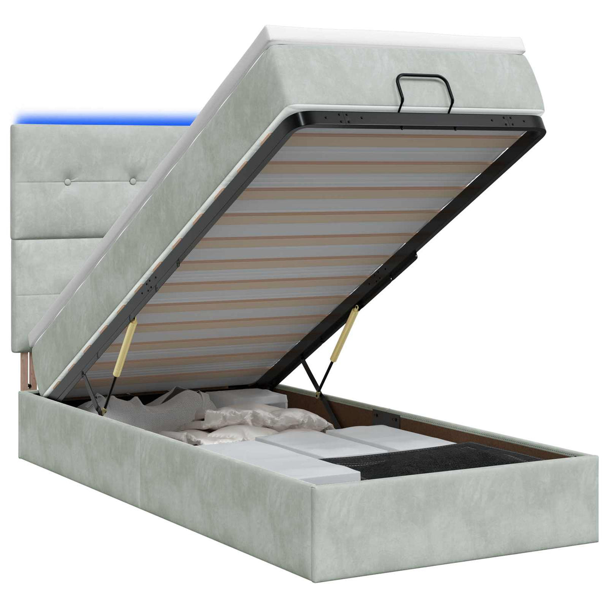 Ottoman Bed met Matrassen en LED Lichtgrijs 100 x 200 cm is nu te koop bij PeponiXL, paradijselijk wonen!