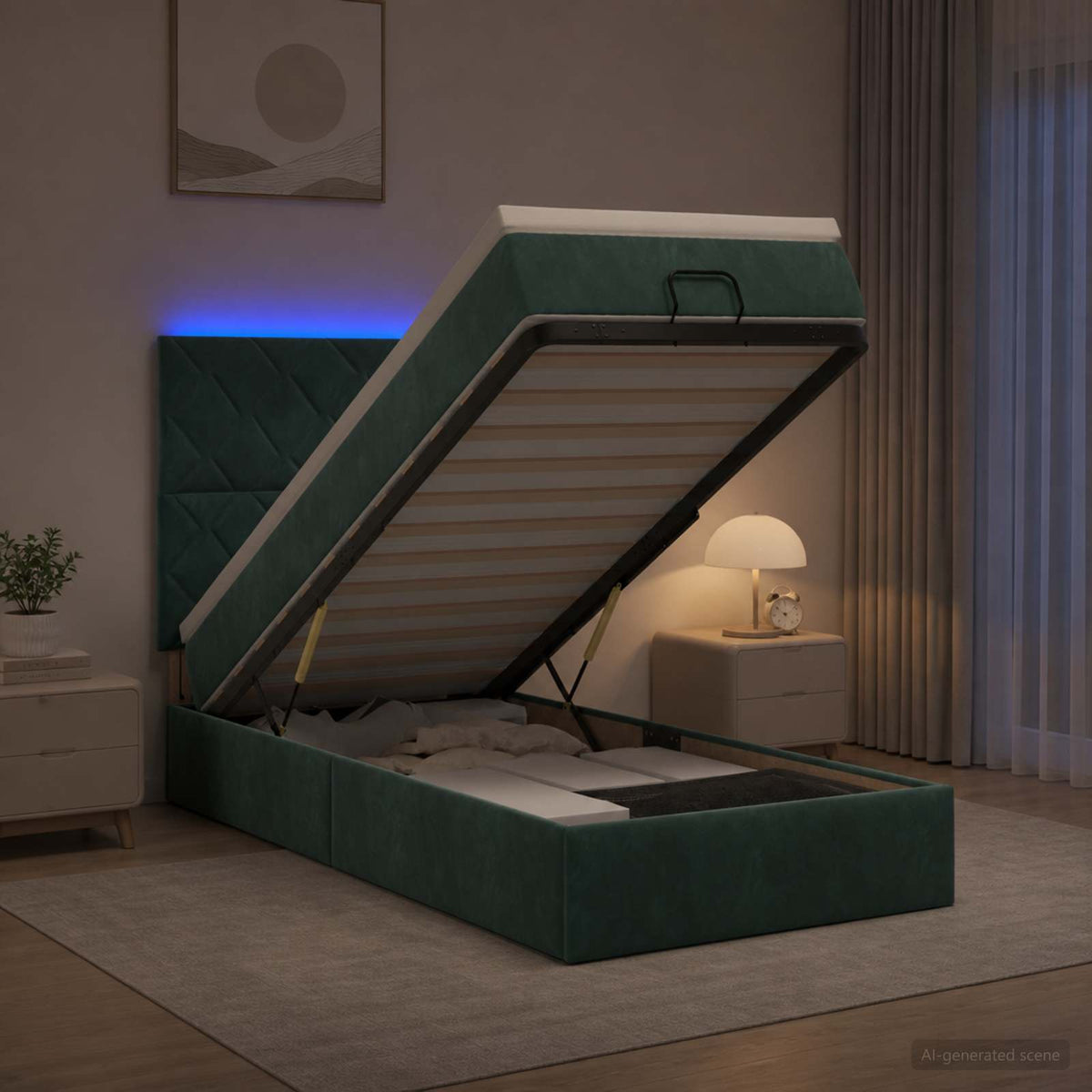 Ottoman Bed met Matrassen en LED Donkergroen 90 x 190 cm is nu te koop bij PeponiXL, paradijselijk wonen!