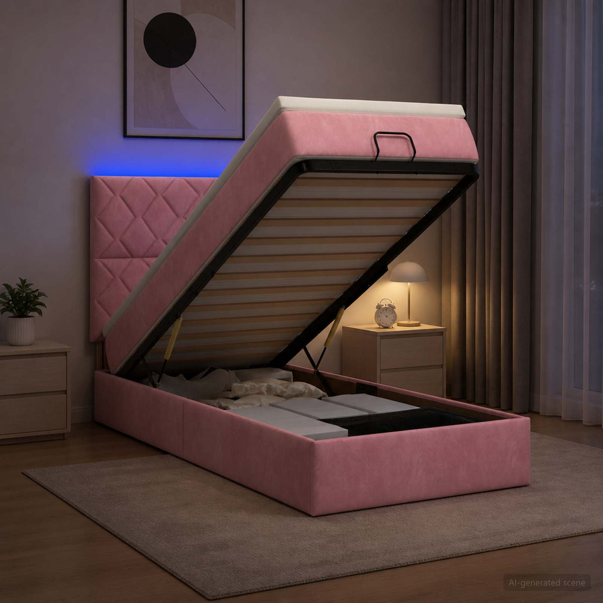 Ottoman Bed met Matrassen en LED Roze 100 x 200 cm fluweel is nu te koop bij PeponiXL, paradijselijk wonen!