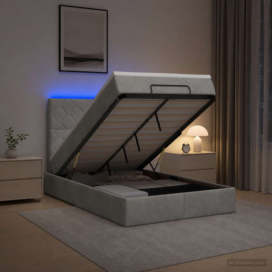 Ottoman Bed met Matrassen en LED Lichtgrijs 120 x 190 cm is nu te koop bij PeponiXL, paradijselijk wonen!