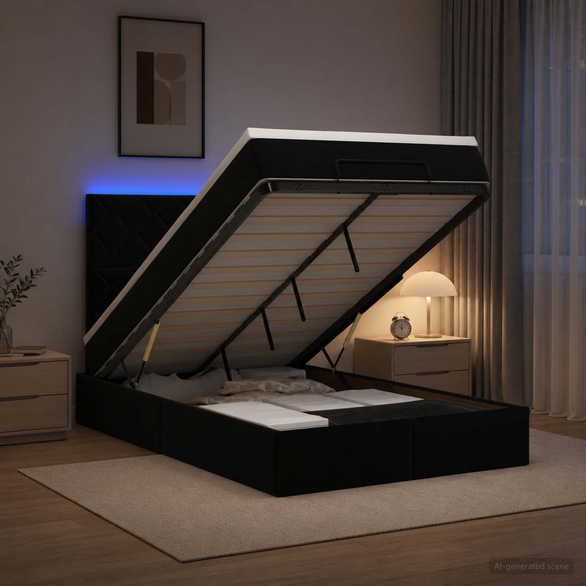 Ottoman Bed met Matrassen en LED Zwart 120 x 200 cm fluweel is nu te koop bij PeponiXL, paradijselijk wonen!
