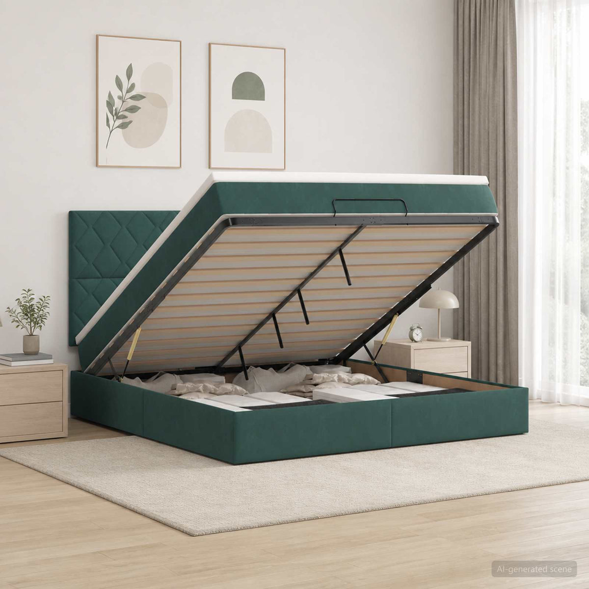 Ottoman bed met matras Donkergroen 160 x 200 cm Fluweel is nu te koop bij PeponiXL, paradijselijk wonen!