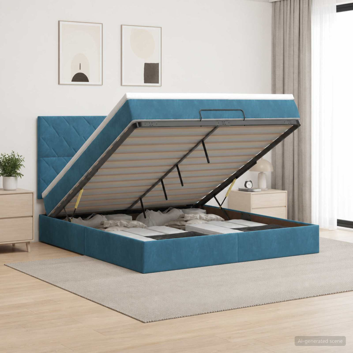 Ottoman Bed met Matrassen en LED Donkerblauw 160 x 200 cm is nu te koop bij PeponiXL, paradijselijk wonen!