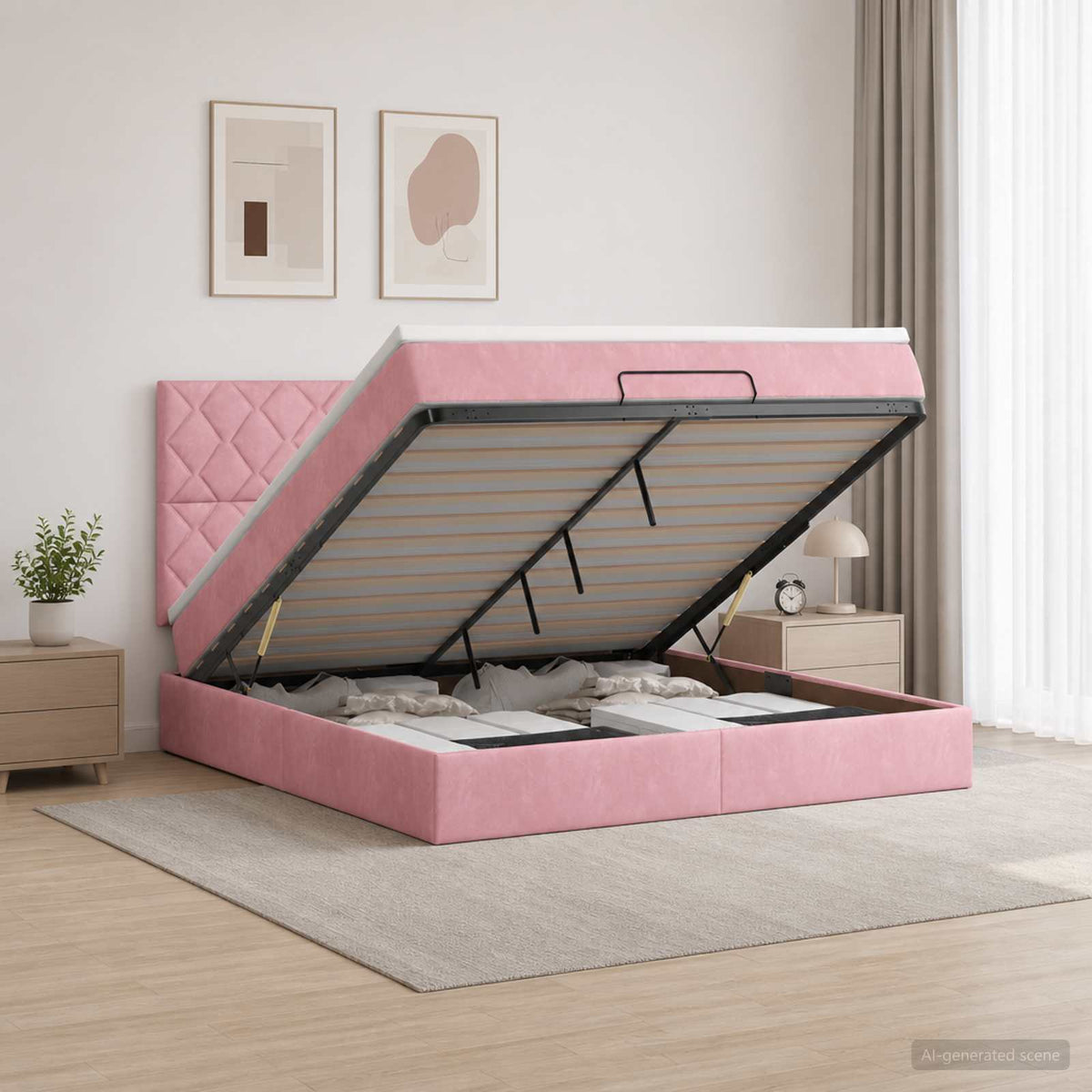 Ottoman bed met matras met hoofdeinde Roze 160 x 200 cm Fluweel is nu te koop bij PeponiXL, paradijselijk wonen!