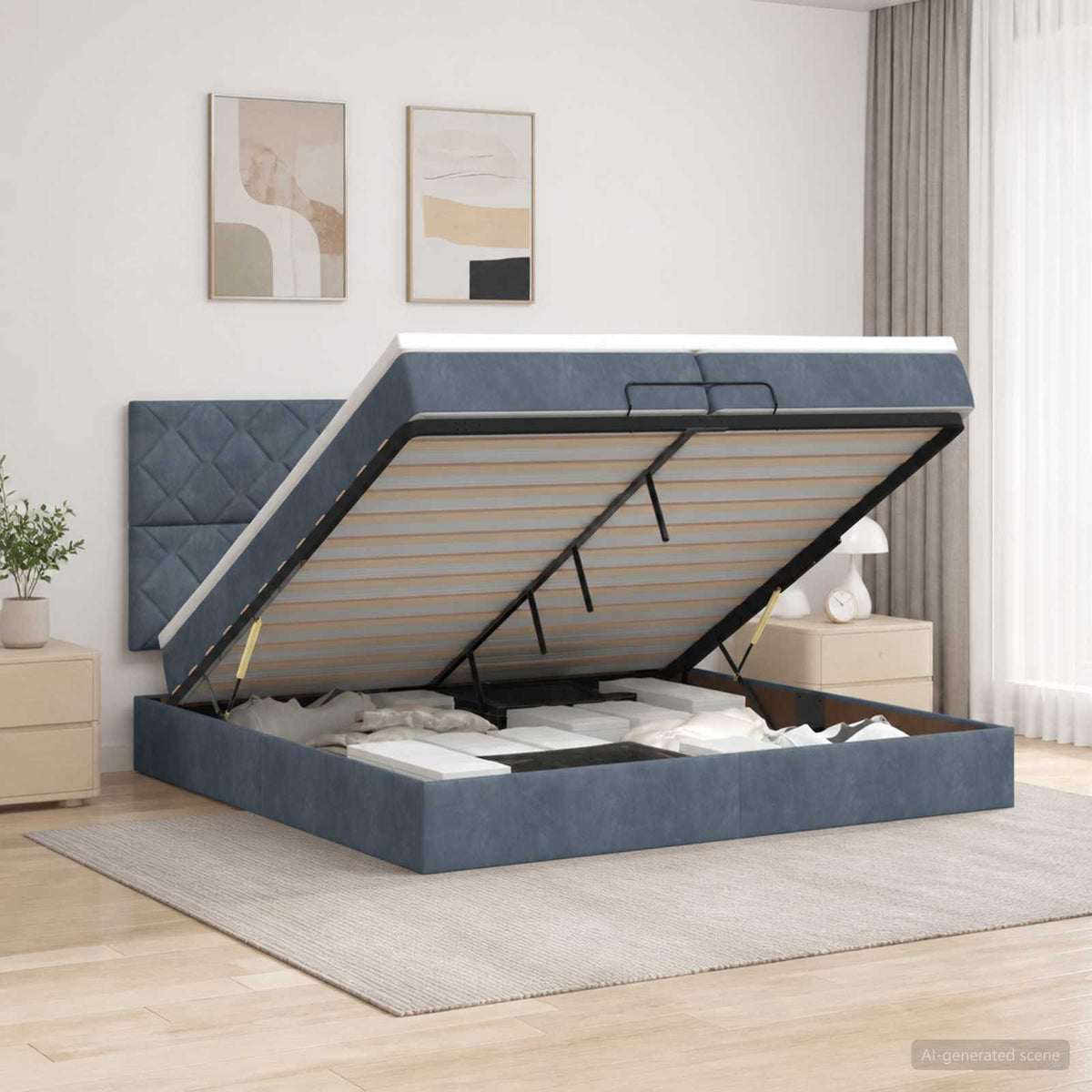 Ottoman Bed met Matrassen en LED Donkergrijs 200 x 200 cm is nu te koop bij PeponiXL, paradijselijk wonen!